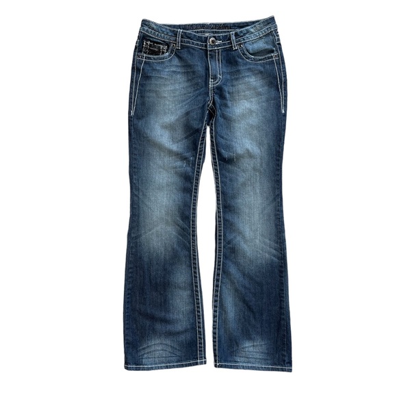HARLEY-DAVIDSON Flap Pockets Women’s Boot Cut Distressed Denim Jeans Size 8 - Picture 3 of 15